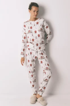 Pijama largo canalé suave blanco Snoopy