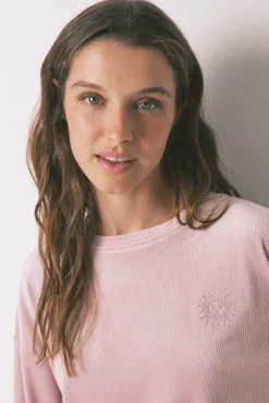 Pijama largo canalé terciopelo rosa