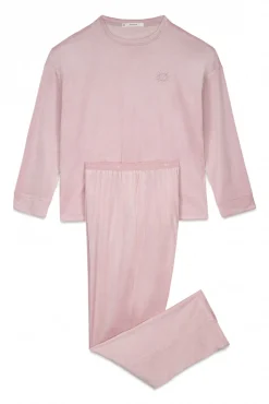 Pijama largo canalé terciopelo rosa