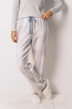 Pijama largo cuadros efecto brillo gris