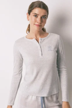 Pijama largo cuadros efecto brillo gris