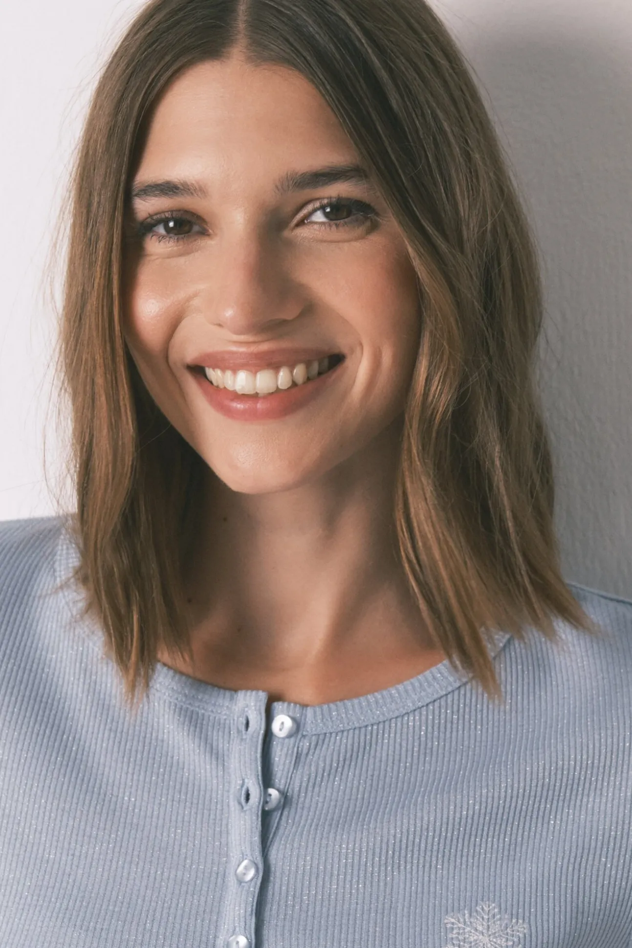 Pijama largo cuadros efecto brillo azul