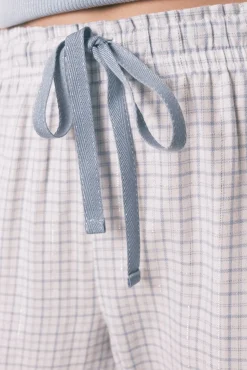 Pijama largo cuadros efecto brillo azul