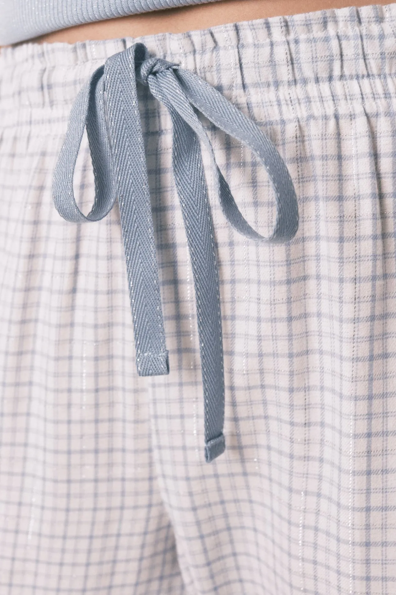 Pijama largo cuadros efecto brillo azul