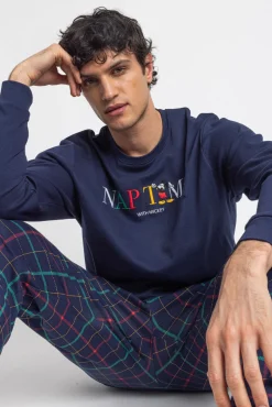 Pijama largo cuadros Mickey para hombre