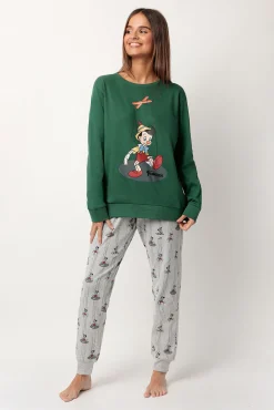 Pijama largo estampado Pinocho para mujer