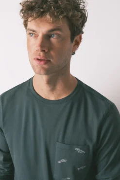 Pijama largo hombre 100% algodón verde coches