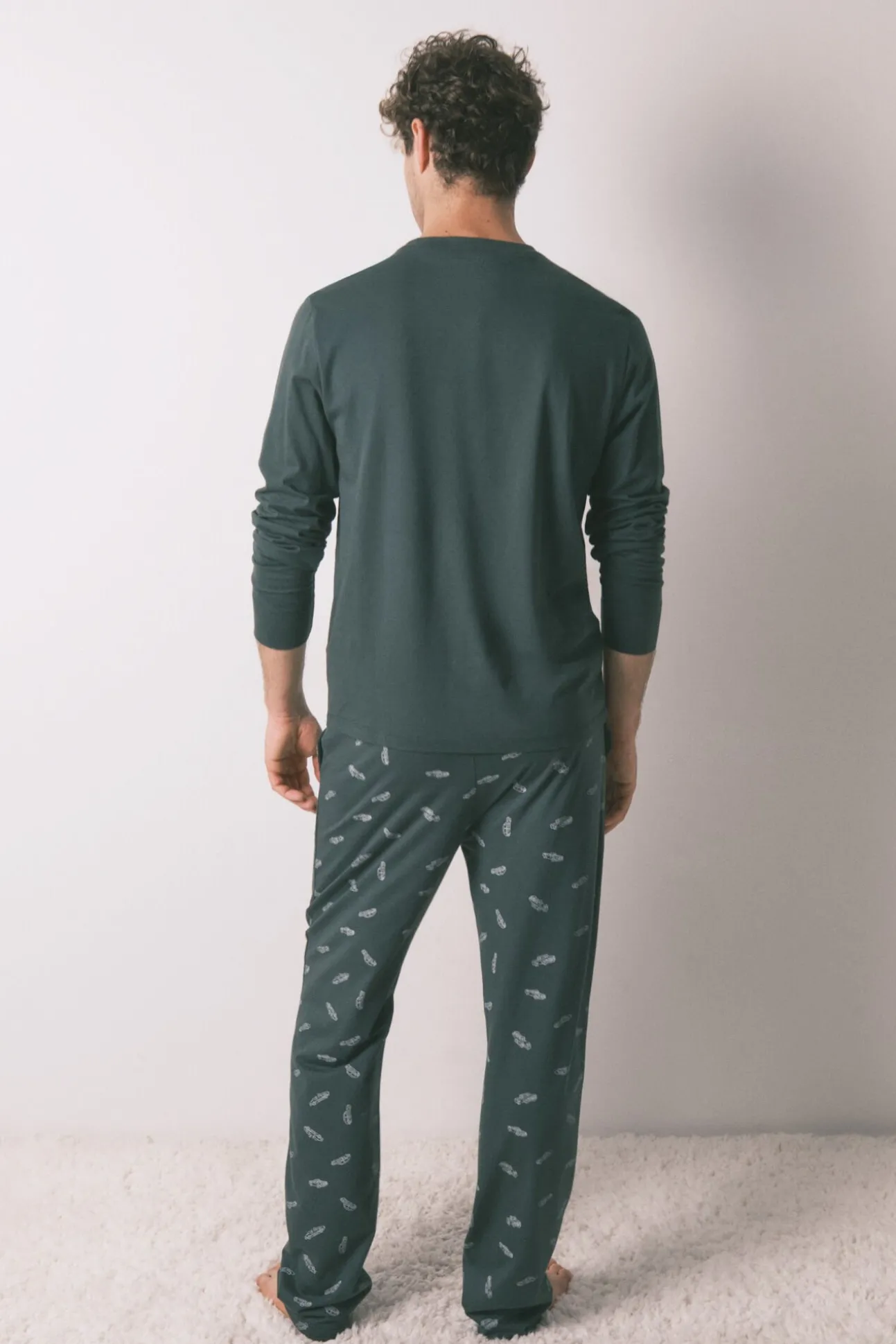 Pijama largo hombre 100% algodón verde coches