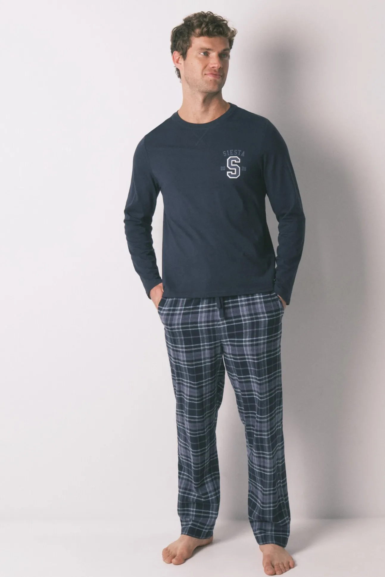 Pijama largo hombre 100% algodón cuadros