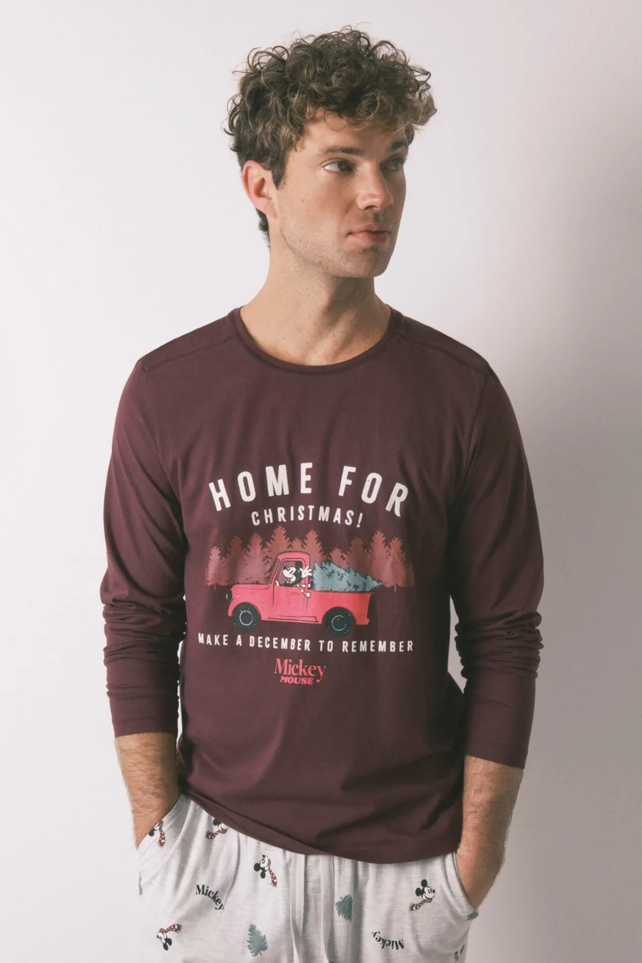 Pijama largo hombre 100% algodón Mickey Mouse