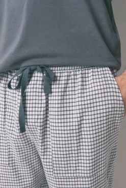 Pijama largo hombre 100% algodón verde cuadros