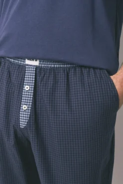 Pijama largo hombre 100% algodón azul cuadros
