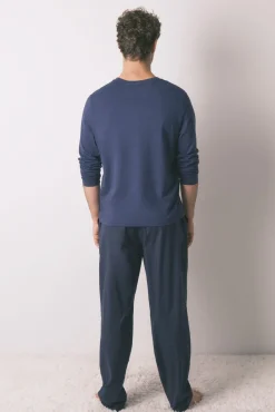 Pijama largo hombre 100% algodón azul cuadros