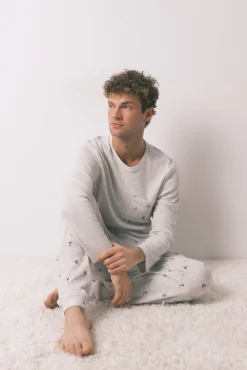 Pijama largo hombre 100% algodón gris ski