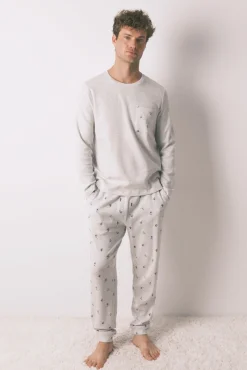 Pijama largo hombre 100% algodón gris ski