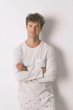 Pijama largo hombre 100% algodón gris ski