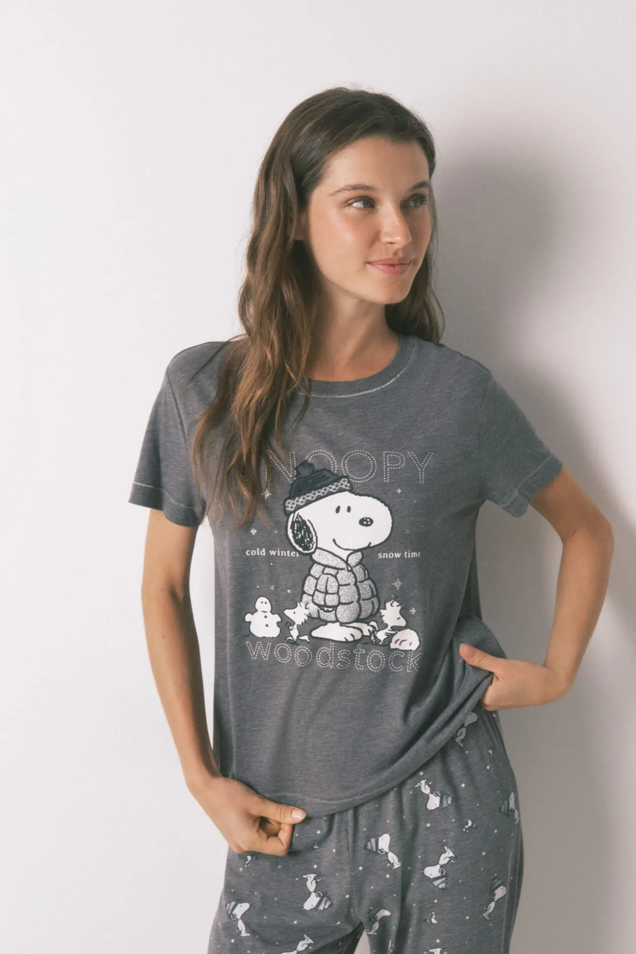 Pijama largo manga corta 100% algodón Snoopy