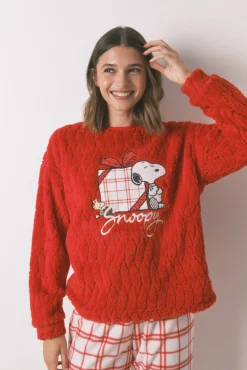 Pijama largo polar cuadros rojo Snoopy