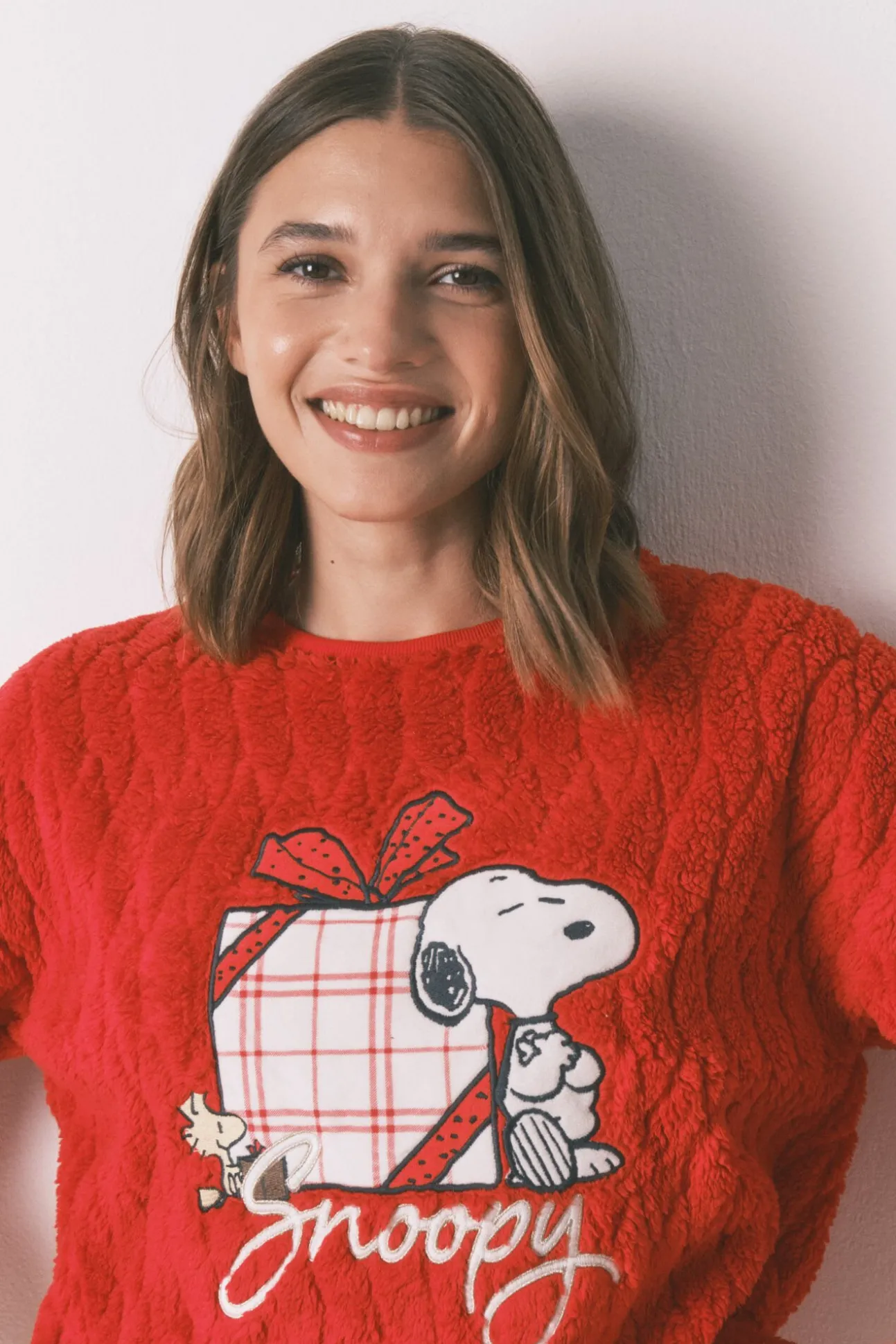 Pijama largo polar cuadros rojo Snoopy