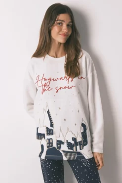 Pijama largo polar estampado "Hogwarts"