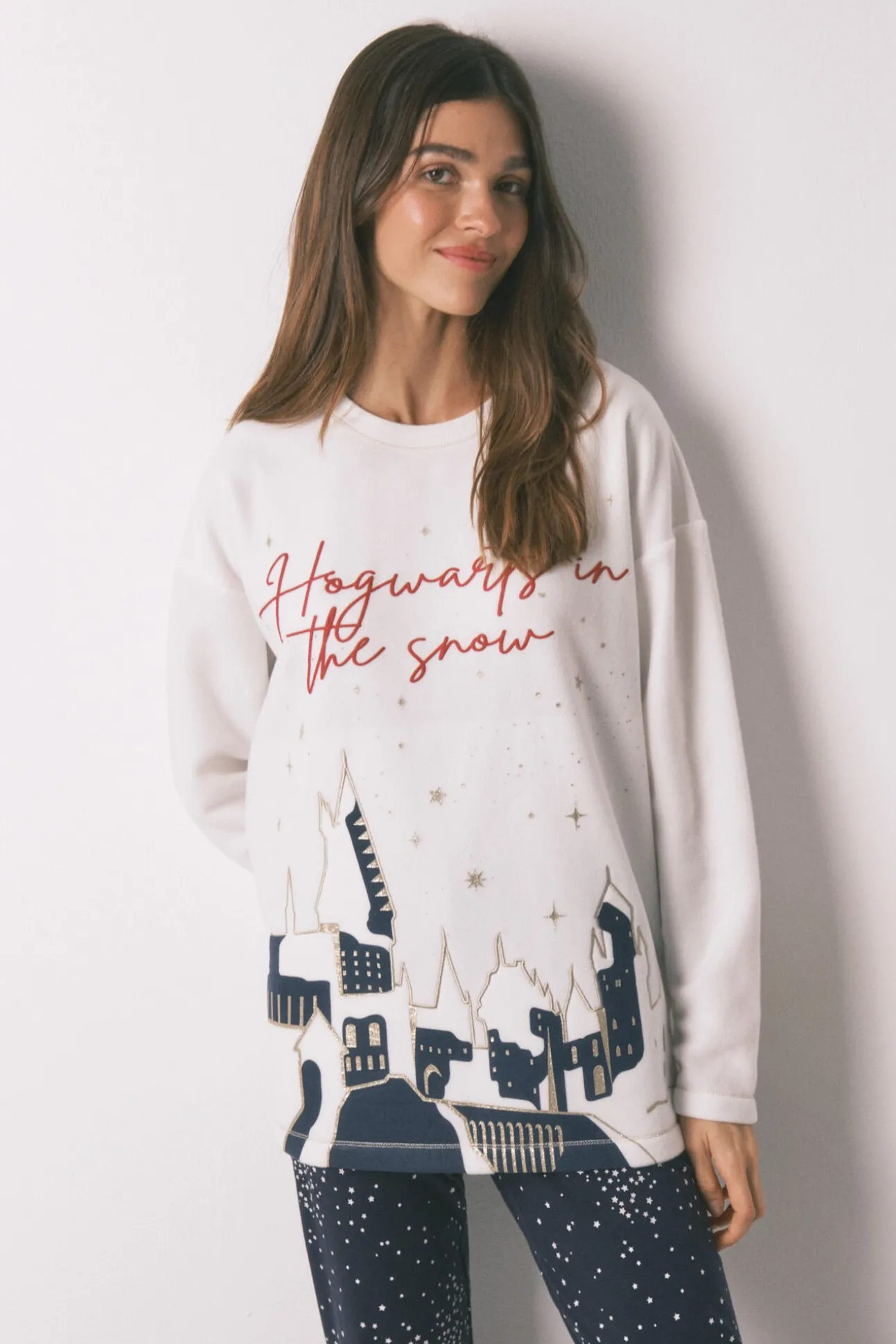 Pijama largo polar estampado "Hogwarts"