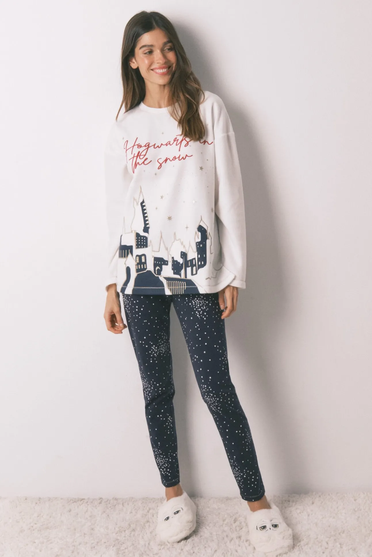 Pijama largo polar estampado "Hogwarts"