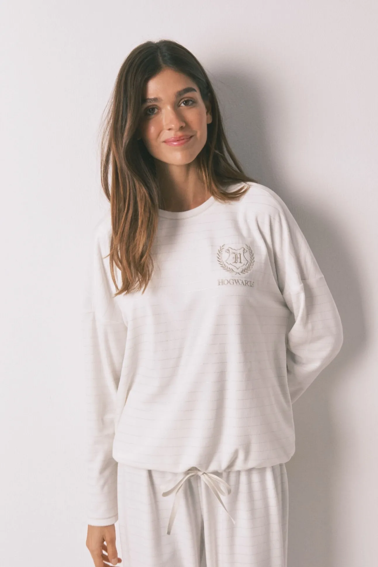 Pijama largo polar estampado rayas lurex