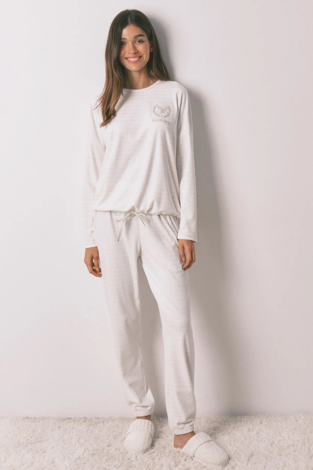 Pijama largo polar estampado rayas lurex