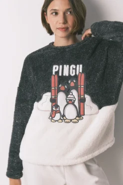 Pijama largo polar pelo suave bordado Pingu