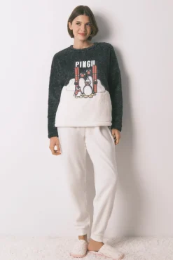 Pijama largo polar pelo suave bordado Pingu