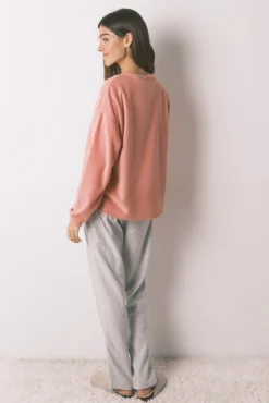 Pijama largo polar suave rosa y gris Pingu