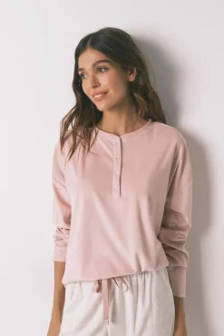 Pijama largo polar suave cenefas rosa