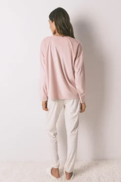 Pijama largo polar suave cenefas rosa