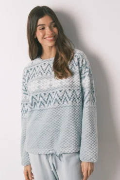 Pijama largo polar verde cenefa