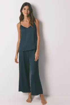 Pijama largo satén azul