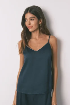 Pijama largo satén azul