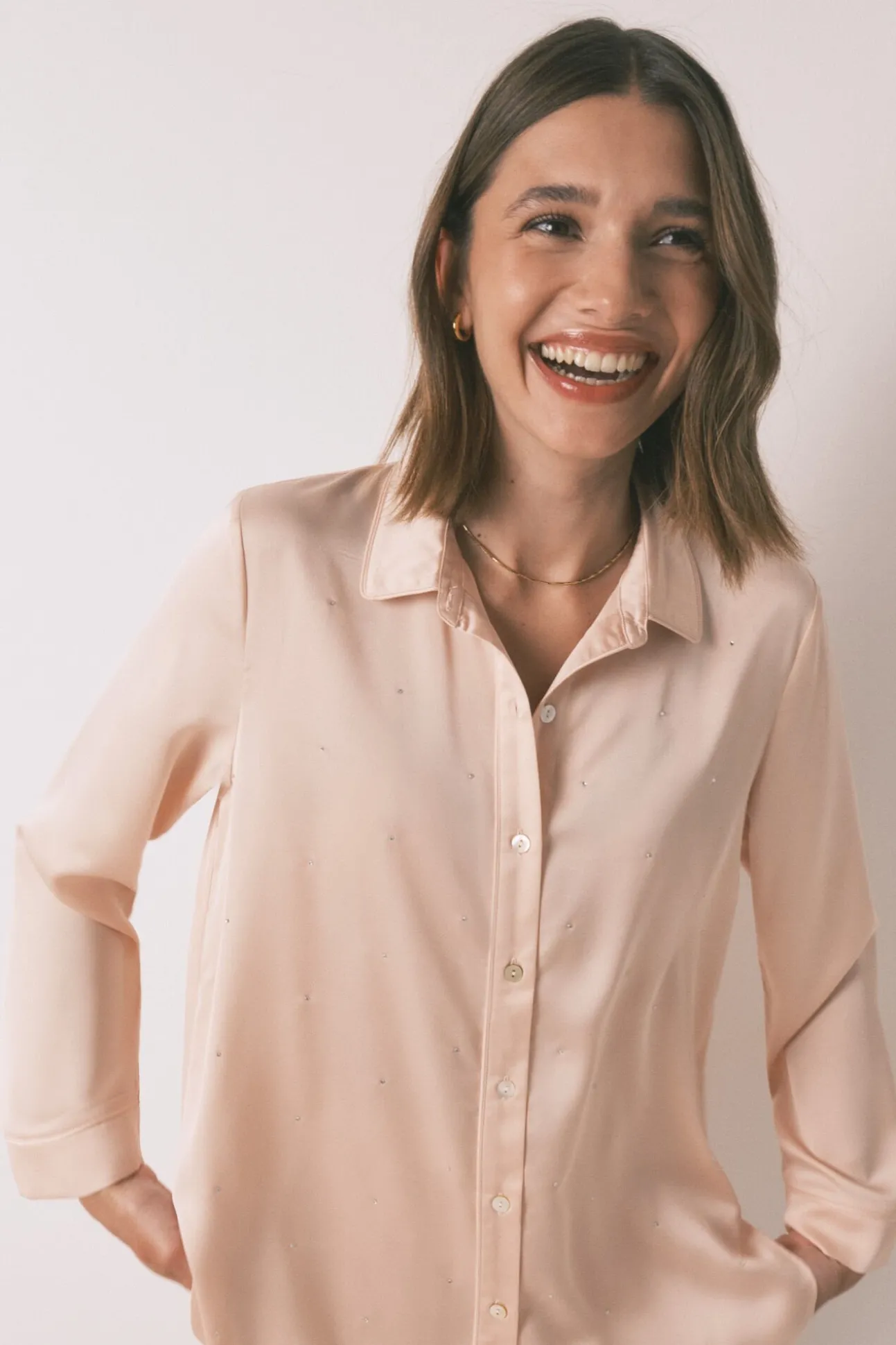 Pijama largo strass satén naranja