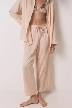 Pijama largo strass satén naranja