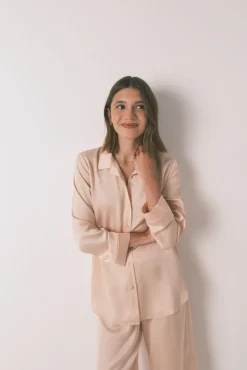 Pijama largo strass satén naranja