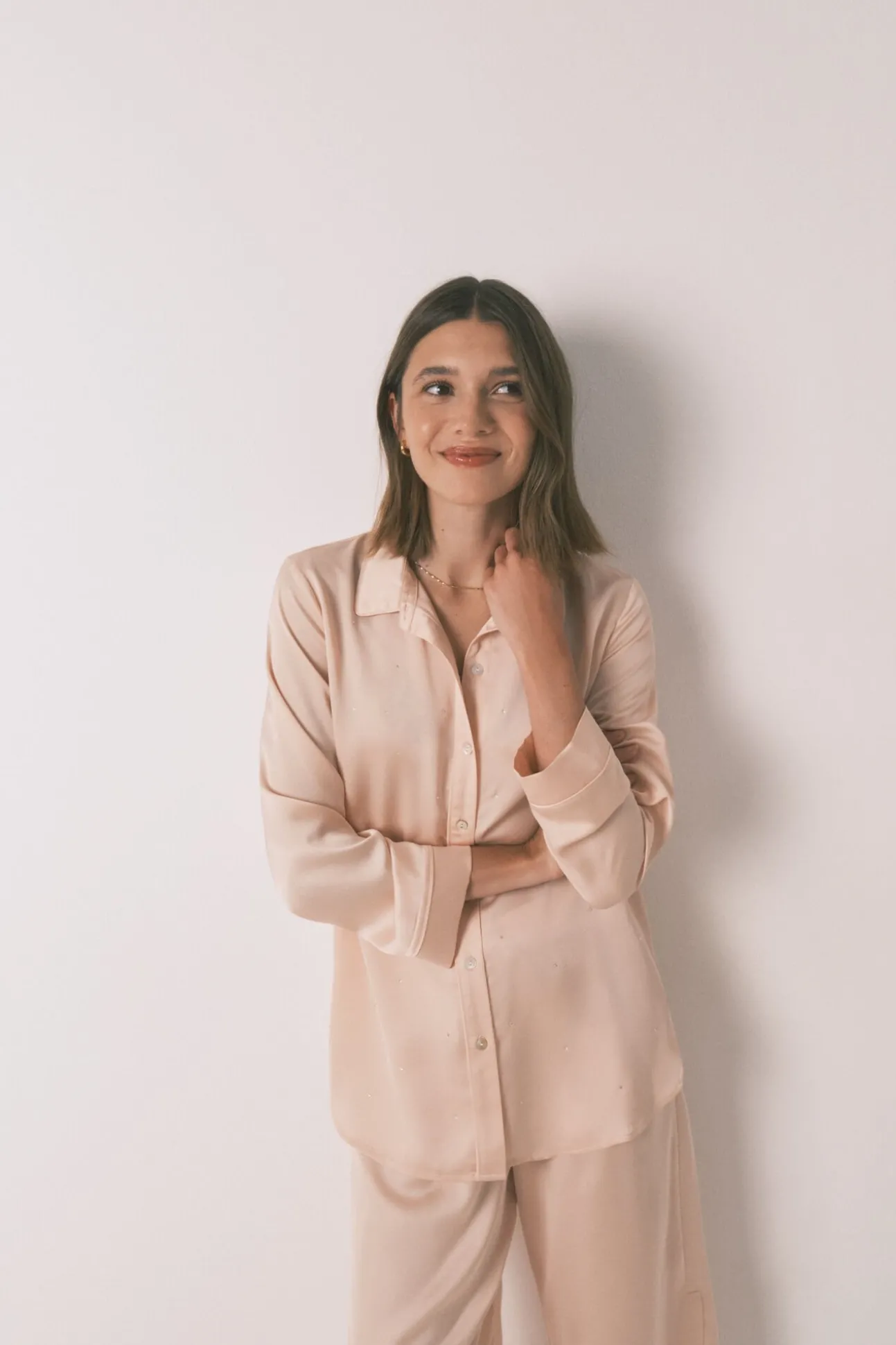 Pijama largo strass satén naranja