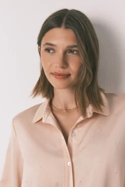 Pijama largo strass satén naranja