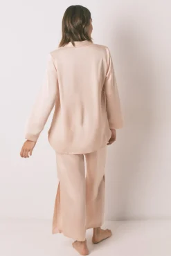 Pijama largo strass satén naranja