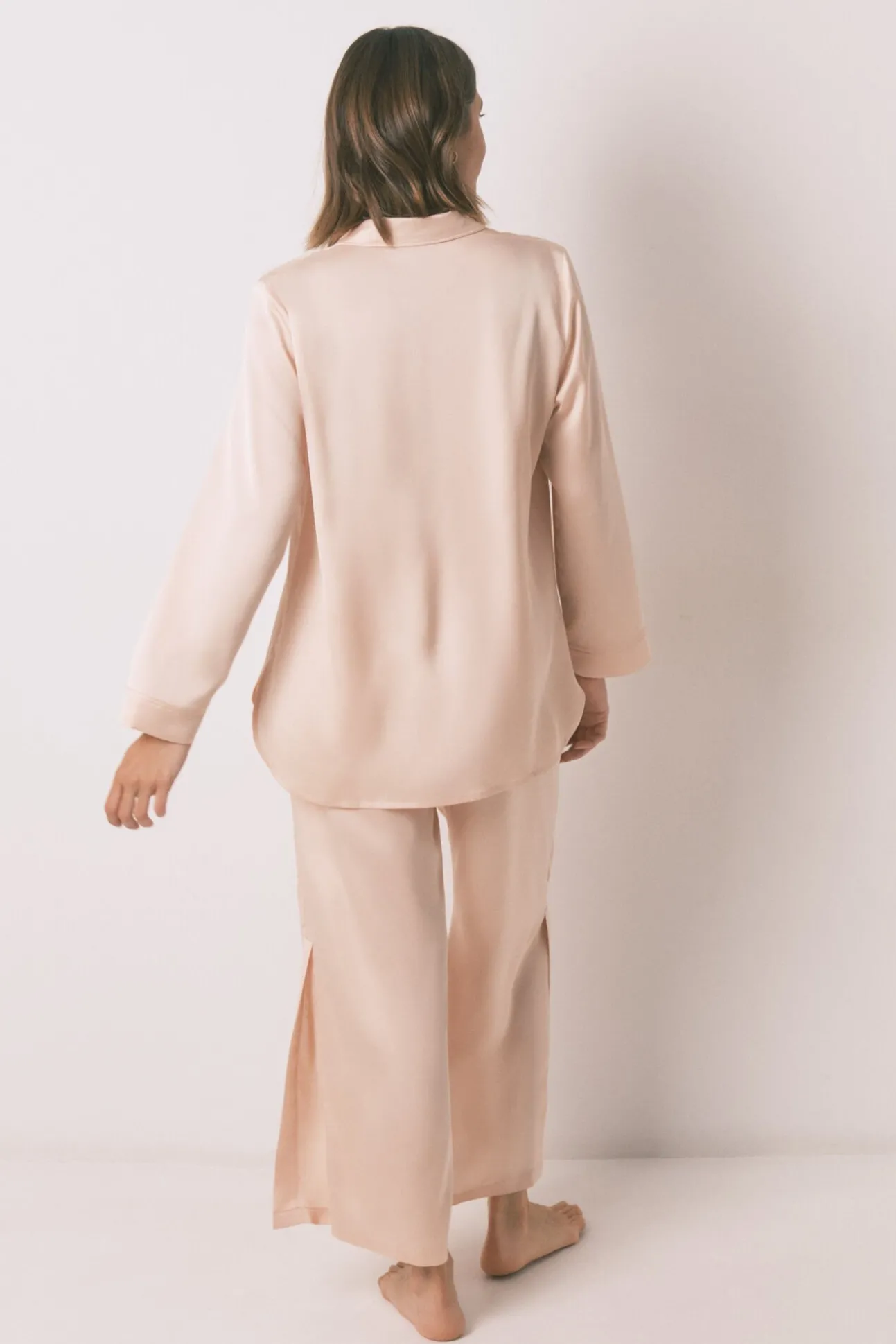 Pijama largo strass satén naranja