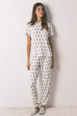 Pijama largo super soft flores manga corta