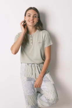 Pijama largo super soft patchwork manga corta