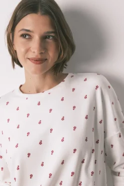 Pijama largo terciopelo blanco flores