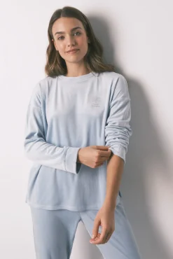 Pijama largo terciopelo canalé azul