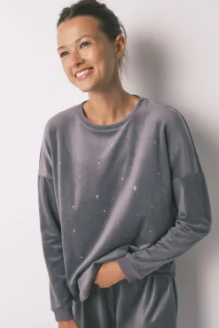 Pijama largo terciopelo suave gris brillo