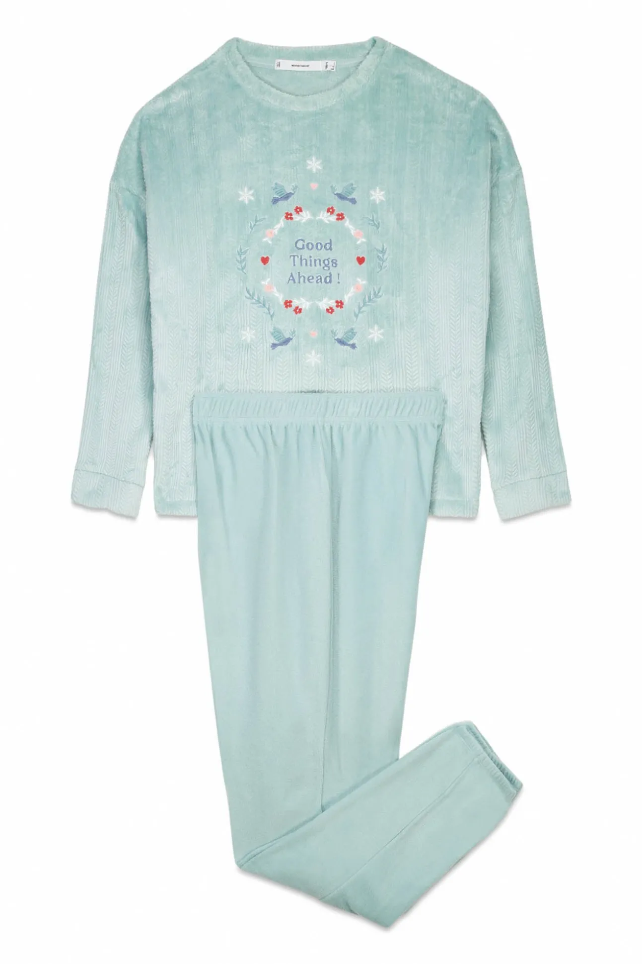 Pijama largo terciopelo textura azul