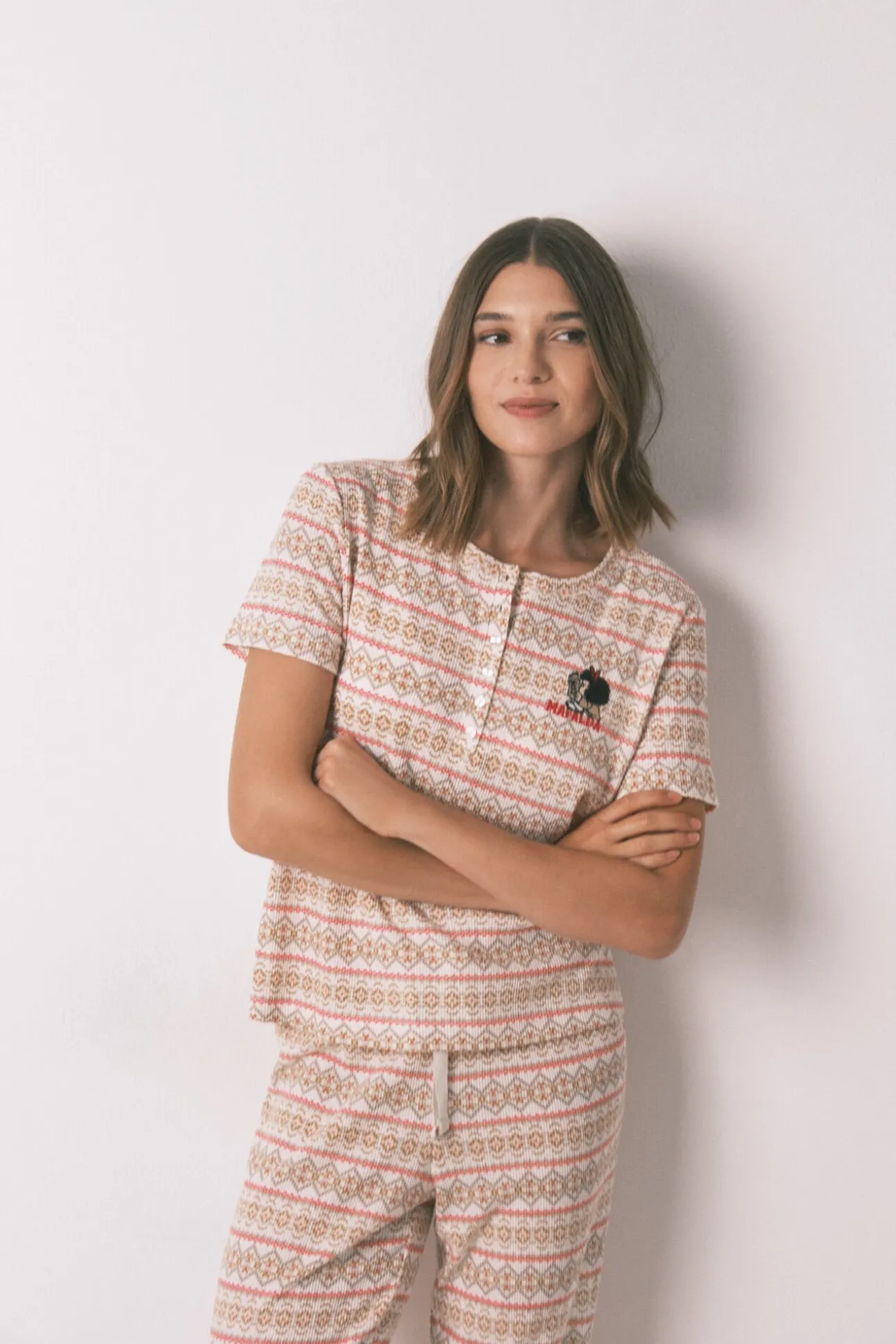Pijama largo textura gofre afelpado cenefas Mafalda